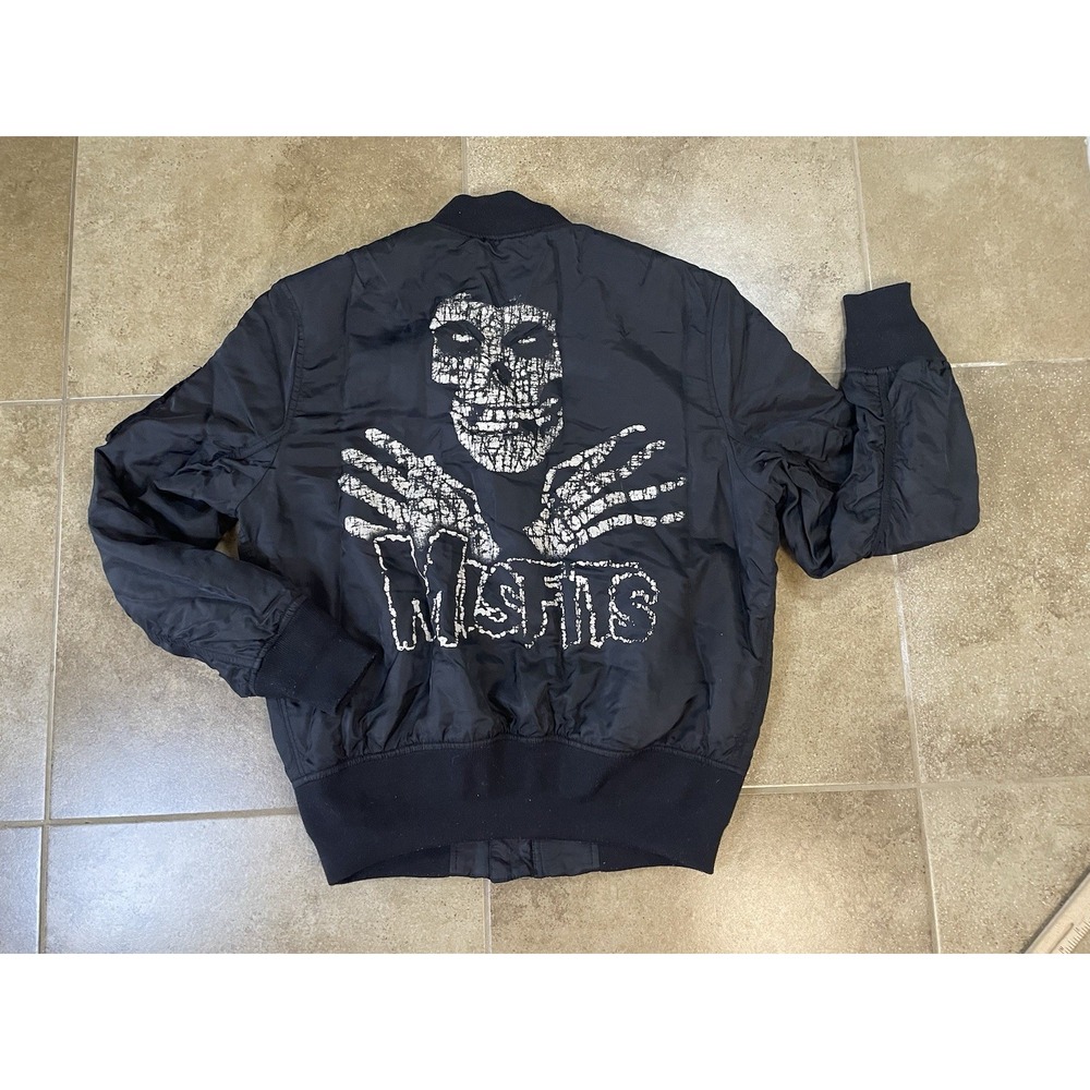 Misfits H&M Divided Bomber Jacket Sz M Black Zip Pockets Danzig Gothic Punk Rock